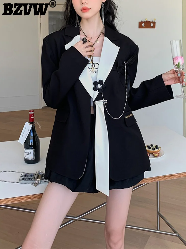 

BZVW Niche Designer Temperament Unique Blazer For Women Ribbon Contrast Color Fashion Suit Coat Female 2023 New Trend 25X01005