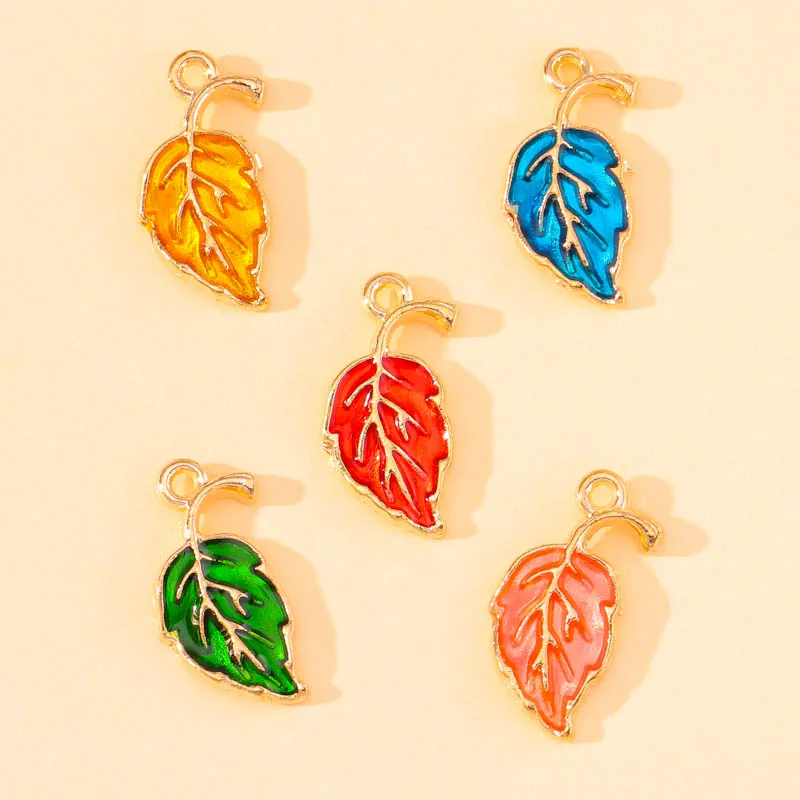 

20Pcs 10*20mm Colorful Enamel Tree Leaf Charms Alloy Pendant for DIY Jewelry Making 5Colors Leaves Earrings Bracelet Accessories