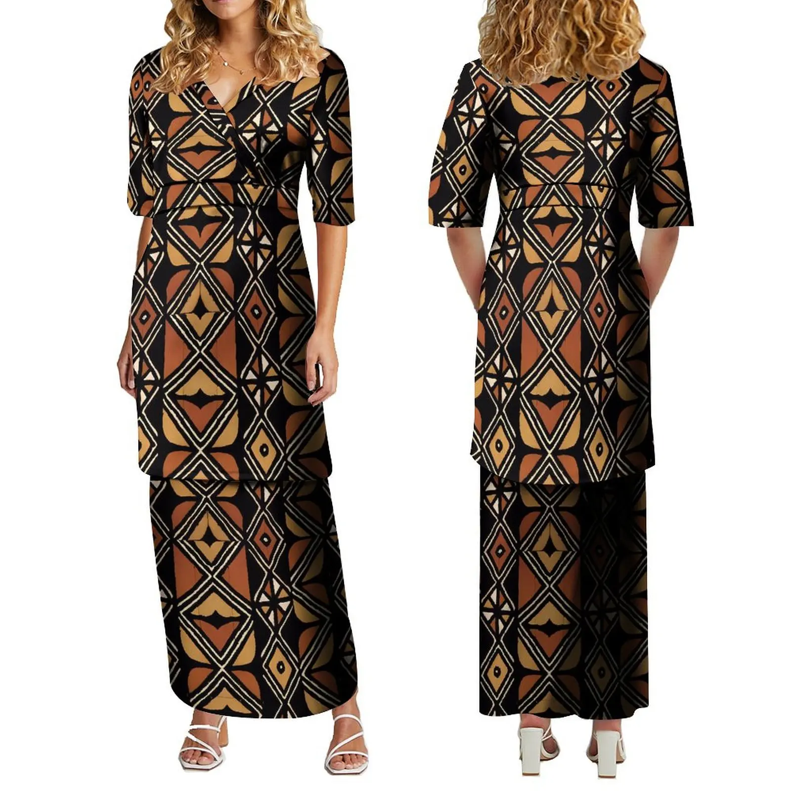 Женское элегантное платье с v-образным вырезом и короткими рукавами