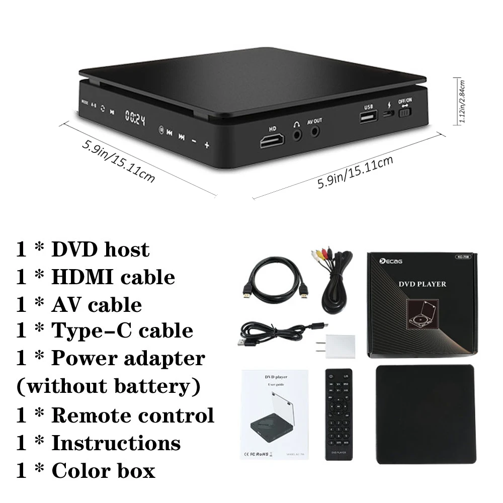 Home DVD Player CD VCD HD 1080P Resolution PortablePlayer Supports HDMI and AV Output Ports Suitable for Projectors Smart TV images - 6