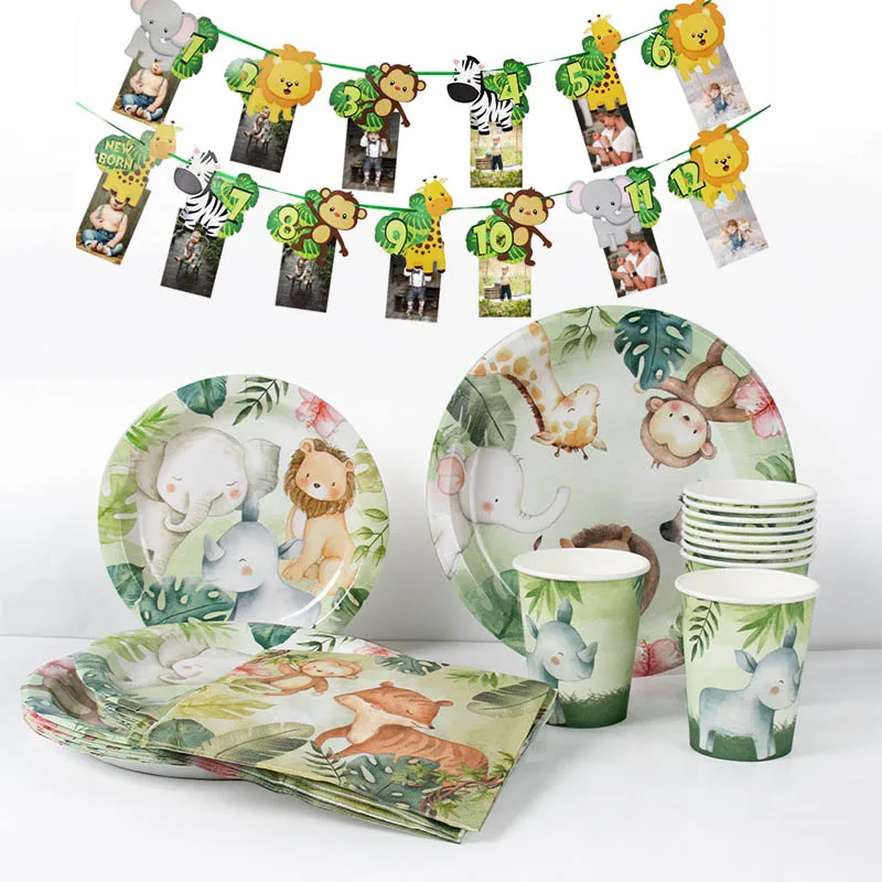 Набор одноразовой посуды с мультяшными животными для украшения дня рождения