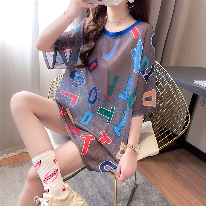 

Cotton Loose Women T-shirt New Fashion Tshirt Letter Printing O-neck Summer Oversized Clothing Casual Short Sleeve Tees