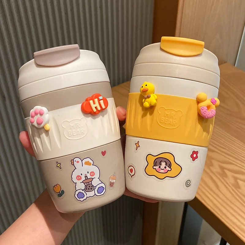 

Creative Cartoon Thermos Cup Student Lovely Portable Straw Cup Children Stainless Steel Thermos Mug Christmas Water Bottle Gift