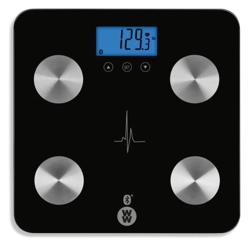 

by Bio-Impedance Analysis Heart Rate Blue Backlit LCD Display Body Weight Scale Type w/Bluetooth 400lb capacity WW934ZF