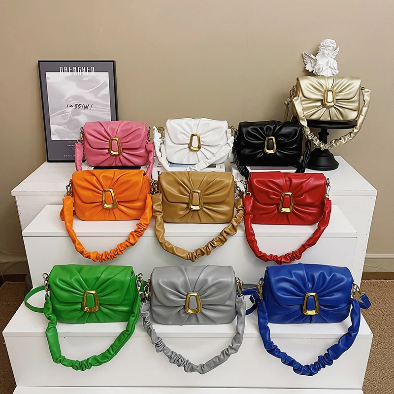 2023 New Fashion Pleated PU Leather Shoulder Bag Design Women's Leisure Armpit Bag  Female  Small Shoulder Crossbody Bag
