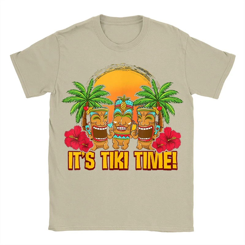 

Tiki Cotton T-shirt It's Tiki Time Funny Graphic Tops Hawaii Cartoon Letter Print Tee Men Women High Quality Summer Streetwear