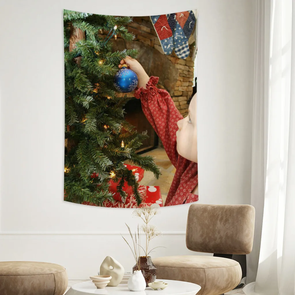 

Christmas Snowman Santa Claus Home Decor Scene Merry Christmas Warm Candle Fireplace Tapestry Bedroom Living Room Wall