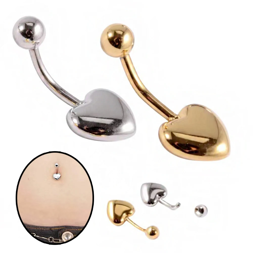 

Peach Heart Navel Ring Fashion Navel Ring Pierced Jewelry Stainless Steel Silver Color Gold Color Navel Ring Belly Navel