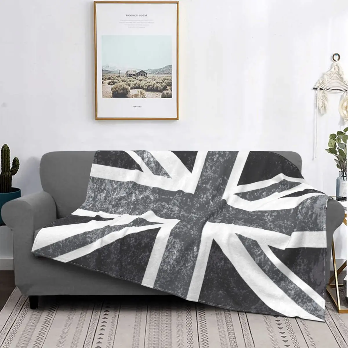 Union Vintage Grayscale Великобритания искусственная фланелевая печать Uk