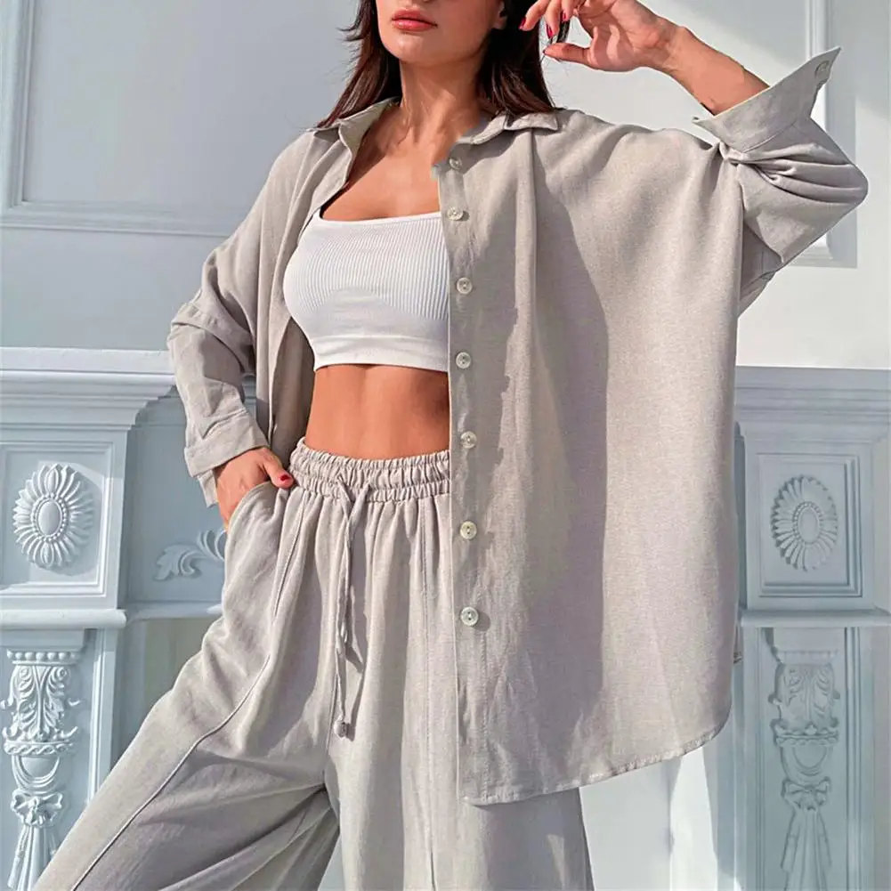 

Women Outfit lace-up trousers women's two piece suit Long Sleeve Solid Single-Breasted Top Lace-Up Trousers Sporty Outfit