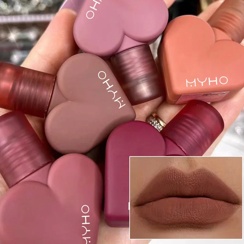 

5 Colors Love Nude Matte Velvet Glossy Lip Gloss Waterproof Heart Liquid Lipstick Sexy Nude Red Lip Tint Women Makeup Cosmetic