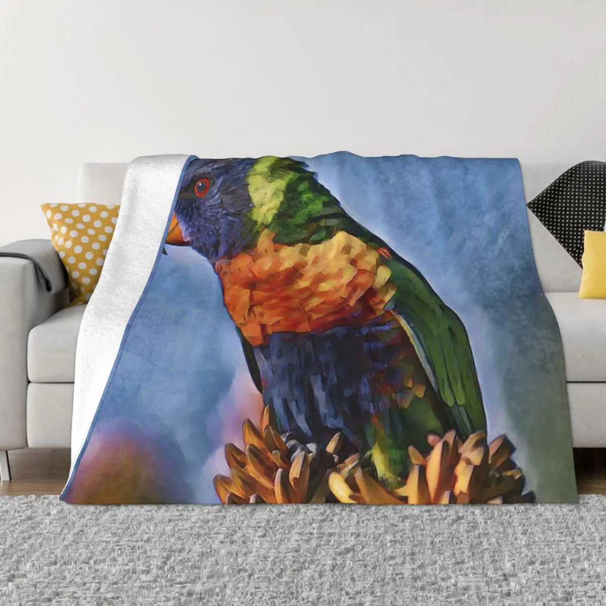 

Parrot Bird Blanket Flannel Rainbow Lorikeet Cozy Soft FLeece Bedspread