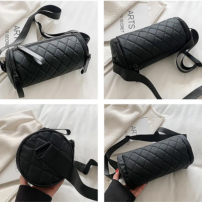 Korean High-grade Women Men's Bag Lingge Cylinder Bag Versatile One Shoulder Chest Bag