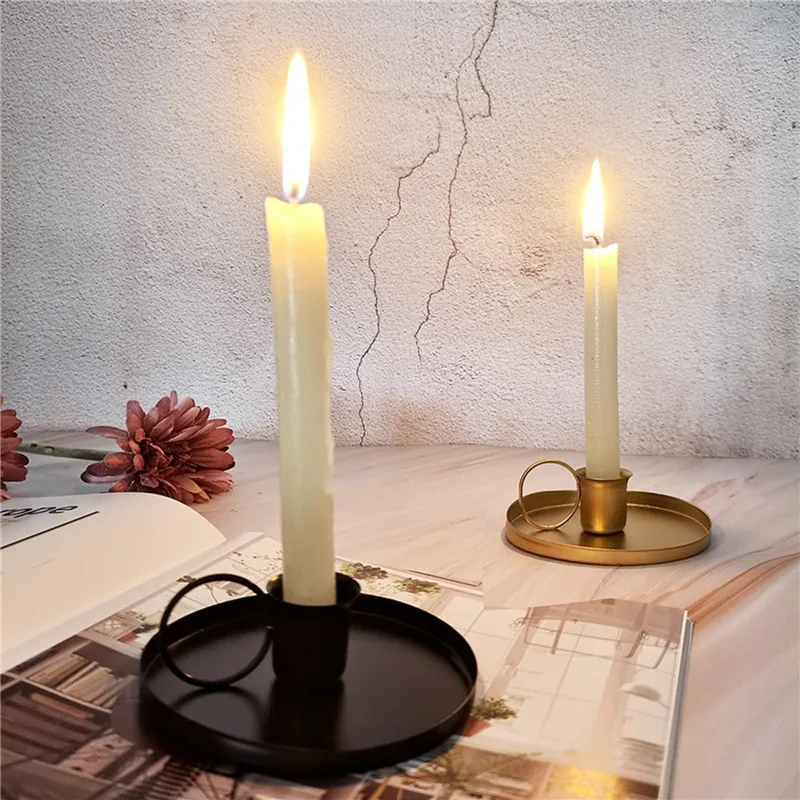 Metal Creative Retro Candlestick Taper Candle Holder With Ha
