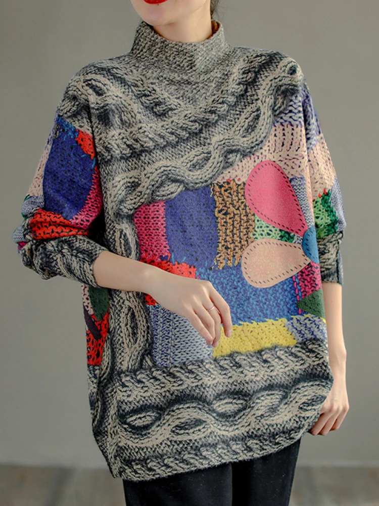 Женский вязаный свитер Max LuLu элегантный теплый пуловер с высоким воротником