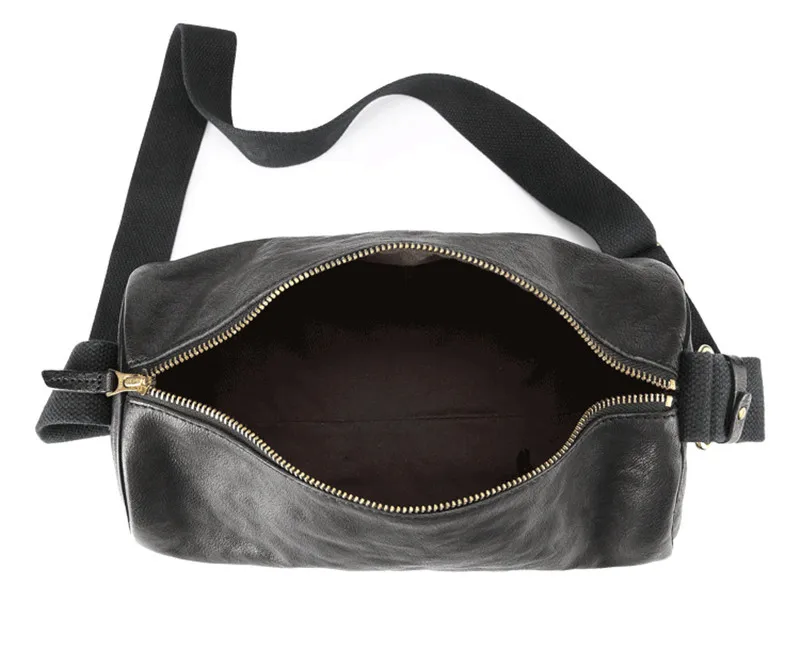 Casual fashion cylinder design luxury genuine leather men's shoulder bag simple soft natural real cowhide teens crossbody bags
