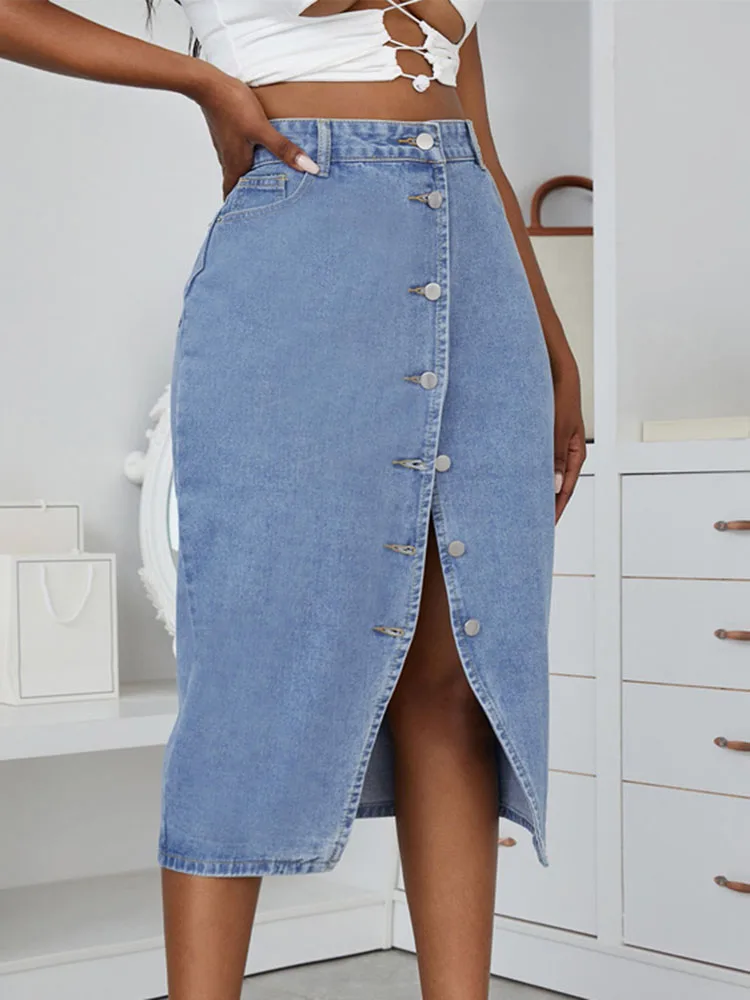 Юбка с завышенной талией и Боковым Разрезом модные женские юбки в Корейском