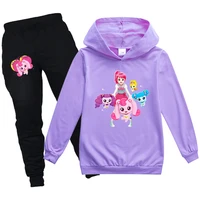 2022 new girls heahts plng 100 170cm childrens sweater hoodie pants spring and autumn cute girls casual print suit