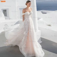 pink off shoulder lace appliqued wedding dress sweetheart vestidos de novia a line boho bride gown robe%c2%a0de mari%c3%a9e custom made