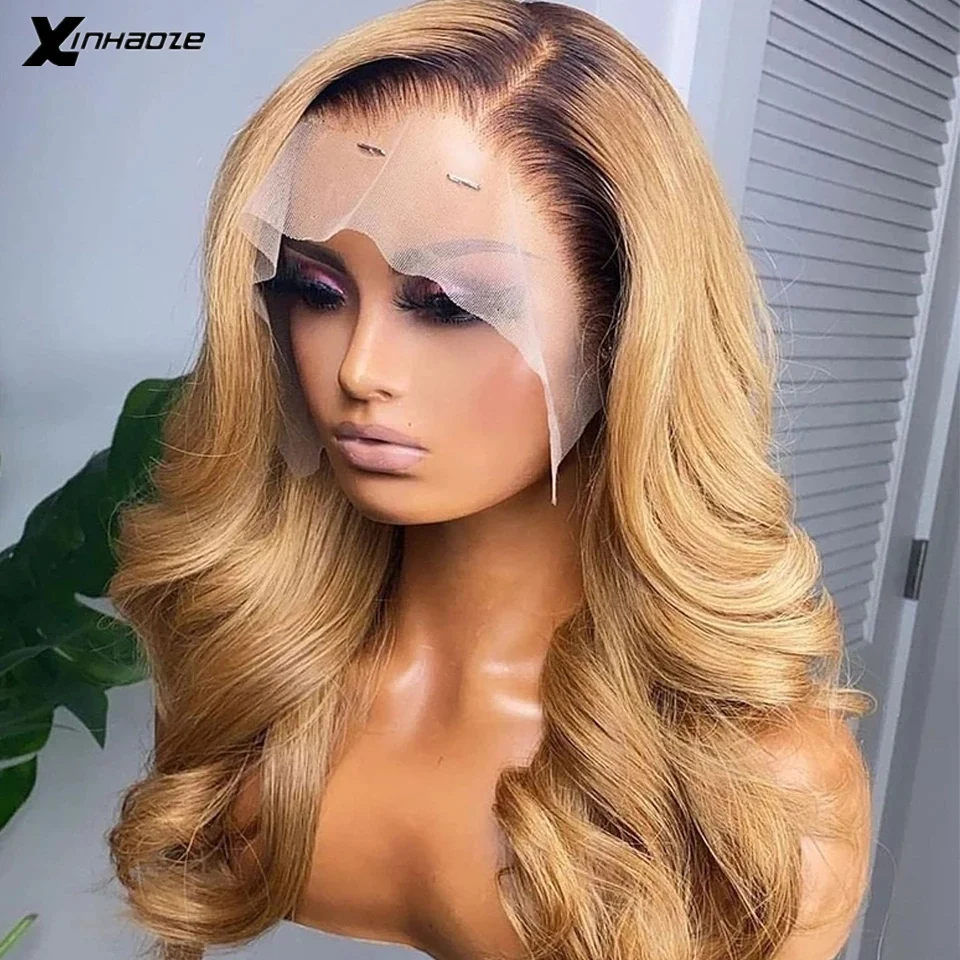 Ombre Honey Blonde #1b27 13x6 Lace Frontal Wig Blonde 5x5 Body Wave Closure Wig Ombre Silk Top Human Hair Wig For Black Women
