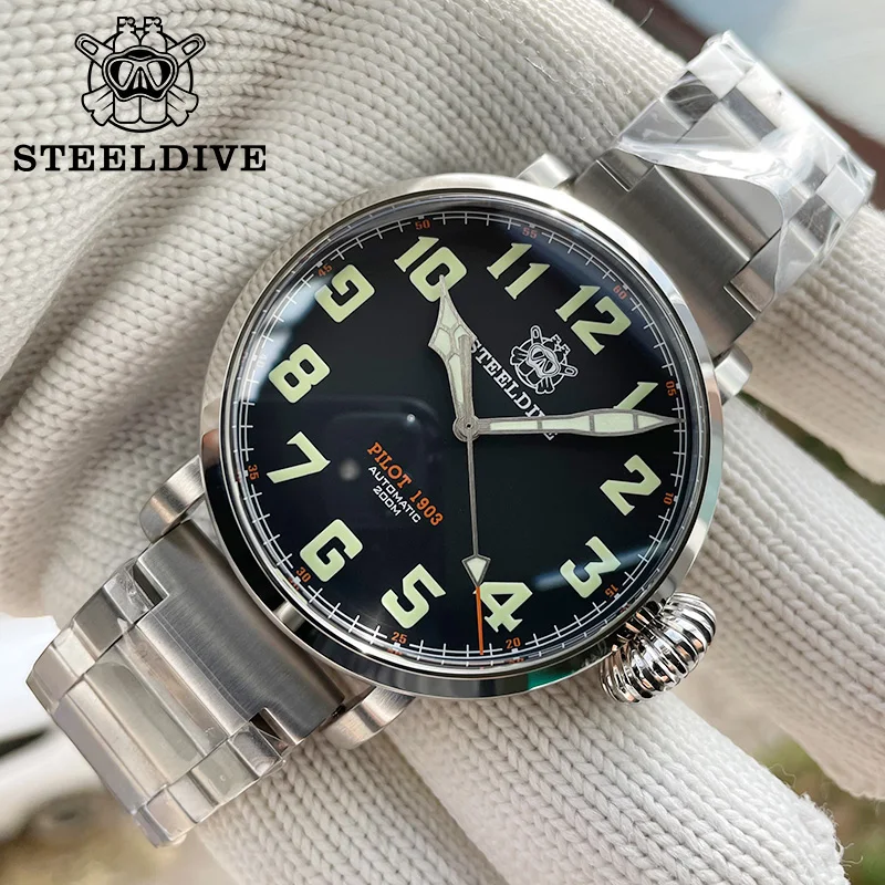 

STEELDIVE Pilot Watch 200m Diver Automatic Stainless Steel NH35 Automatic Wind Sapphire Crystal Mechanical Watches C3 Luminous