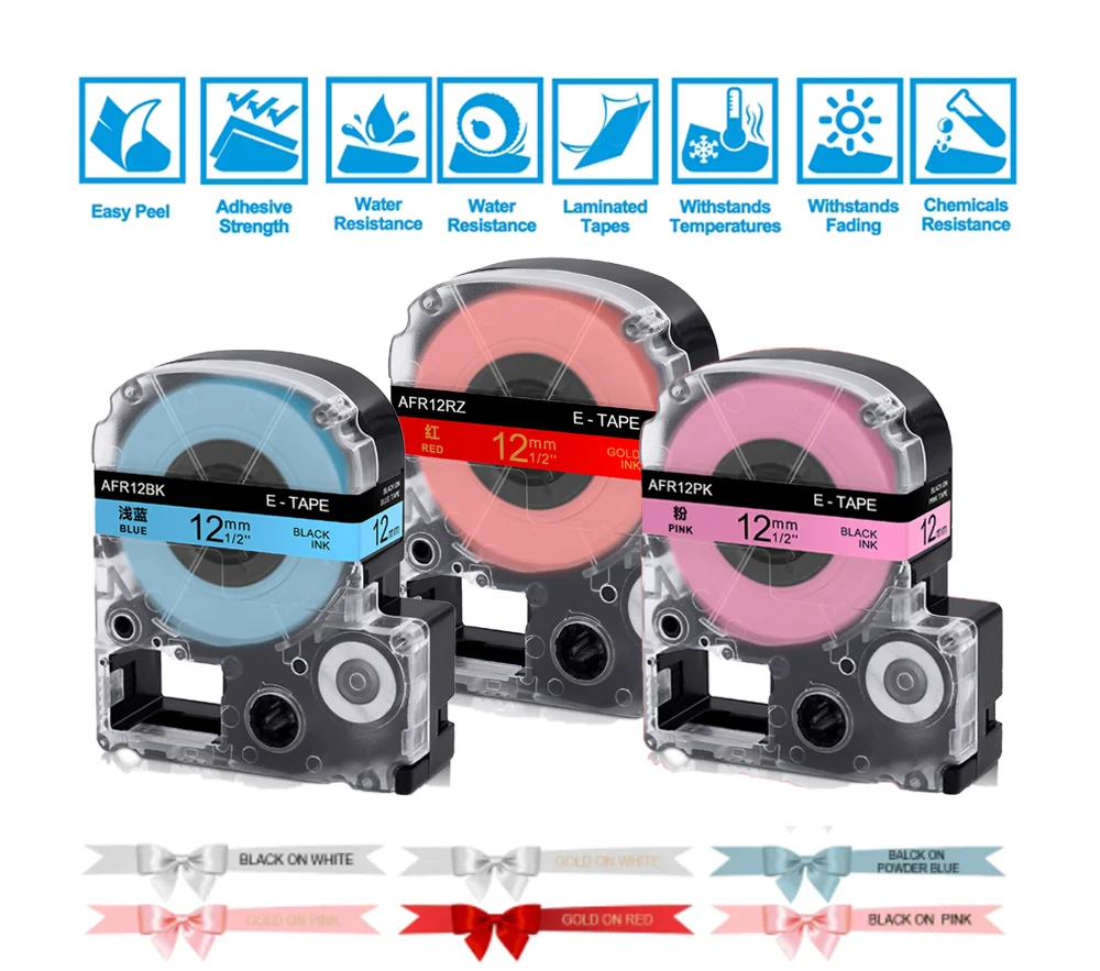 

12mm Satin Ribbon Label Tape for Epson and king Jim SFR12BK SFR12PK SFR12NZ SS12KW for Gift Wrapping LW-300 LW-400 Label Makers