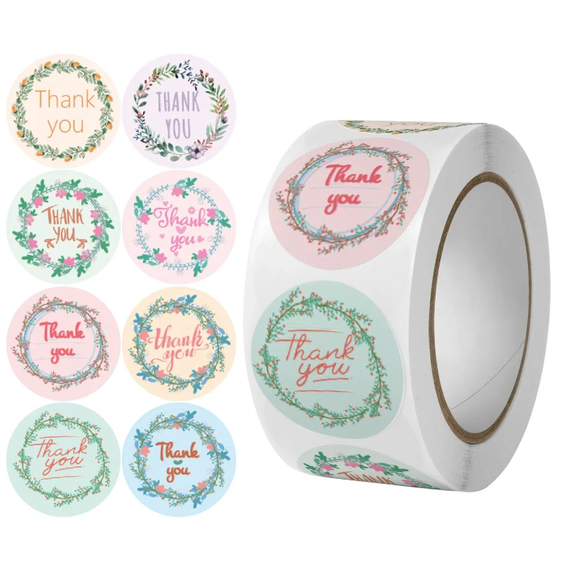 

500pcs 8 styles Thank You Sticker for Seal Labels Round Floral Multi Color Labels Sticker handmade offer Stationery Sticker
