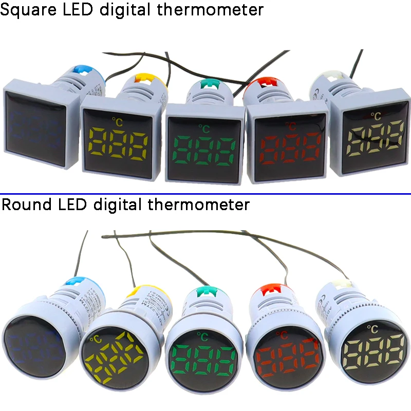 22mm -20-199 Celsius Protective Film type LED Digital Thermometer 50-500V AC Square Round temperature meter Detector Sensor