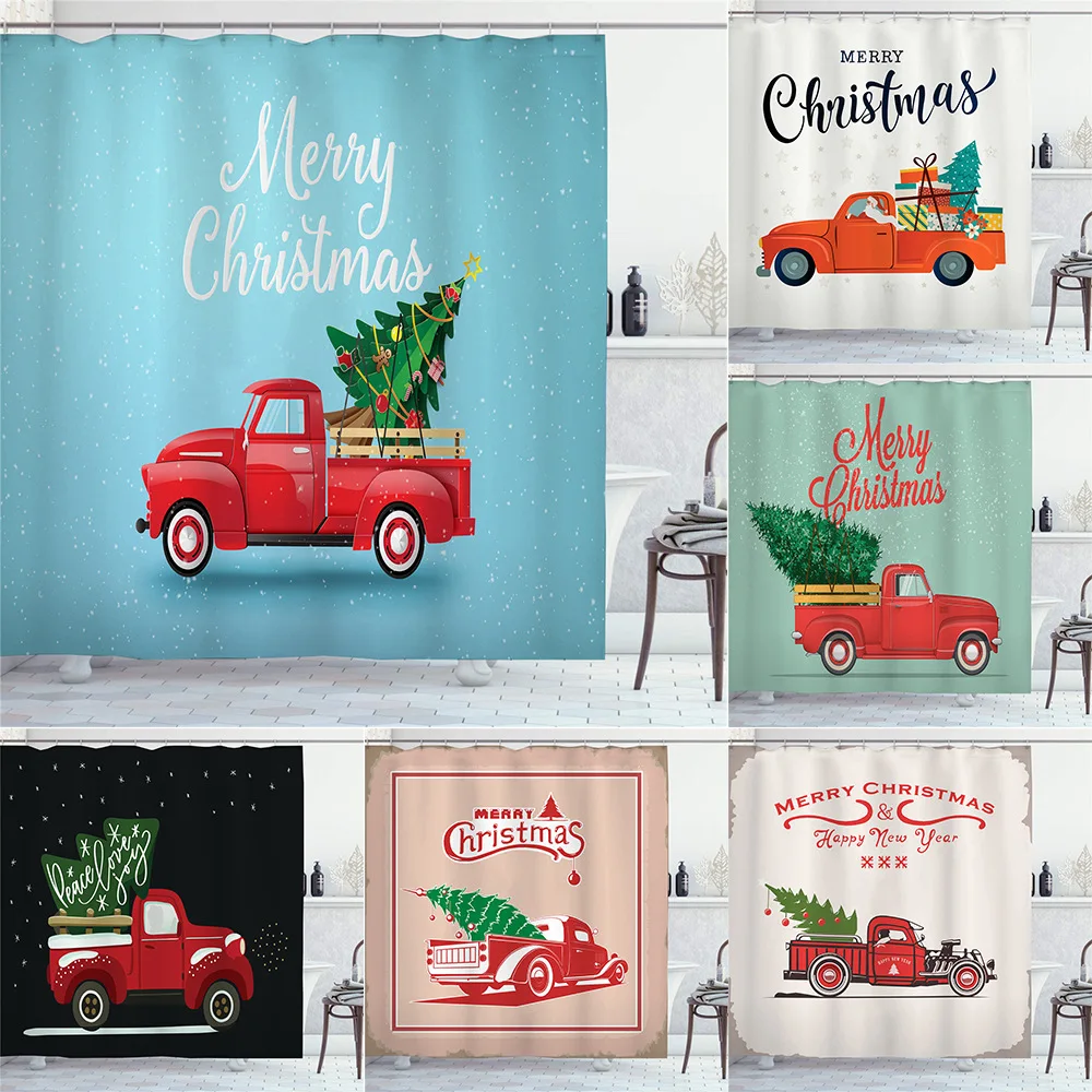 

Christmas Tree Waterproof Shower Curtain Red Truck Shower Curtain Curtain Partition Curtain Hanging Curtain Set Accessories