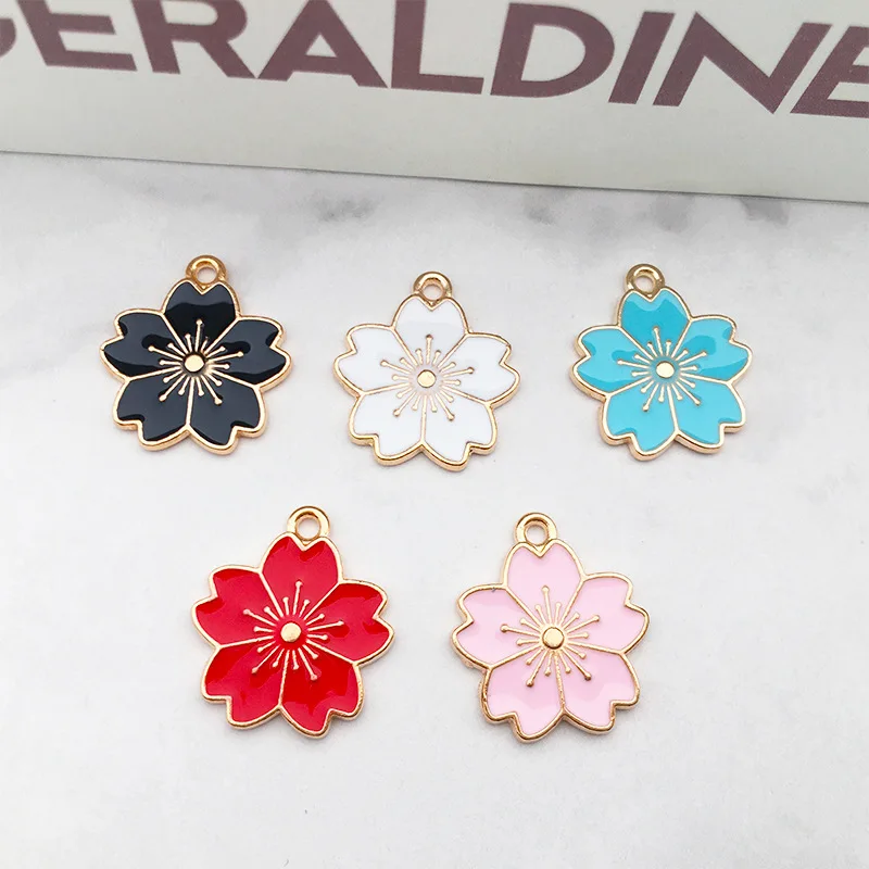 10 шт./Лот 18x21 мм пять лепестков розовый белый цветок масло эмаль DIY Подвески для