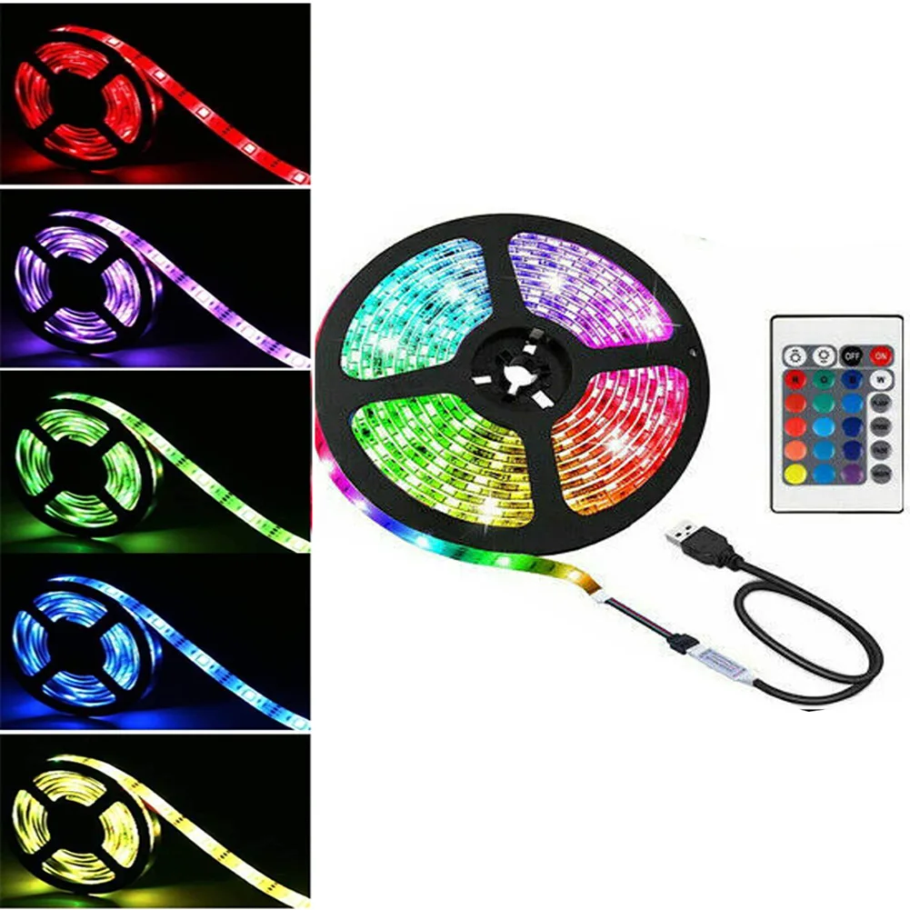 

LED Strip Lights 5050 RGB Colour Changing Tape Cabinet Kitchen TV Lighting DIY Flexible Ambient Light USB Party Atmosphere Diode