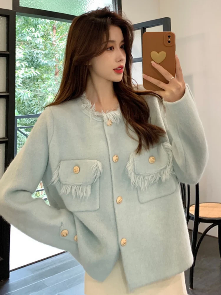 

Hsa korean sweater women cardigans elegant Knitted Sweater Coat 2022 Female Soft Elegant Chic Street Knitwear Cardigan female