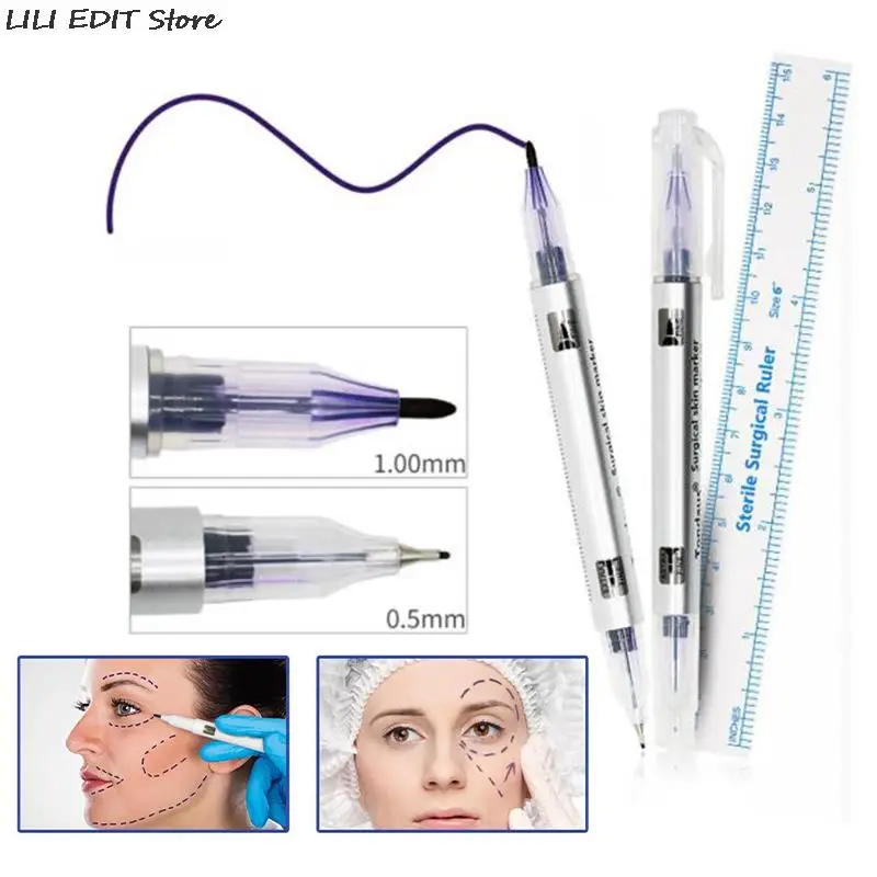 

White Surgical Eyebrow Tattoo Skin Marker Pen Tool Accessories Tattoo Marker Pen With Measuring Ruler Microblading Positioning