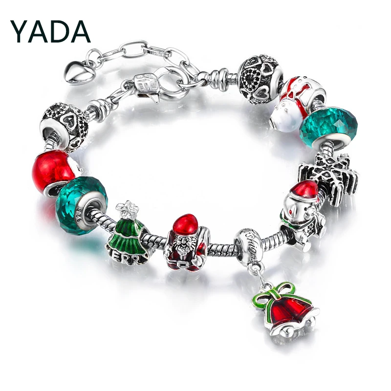 

YADA Christmas Tree And Bell Bracelets Bangles For Women Crystal Beads DIY Handmade Bracelets Charm Friendship Bracelet BT220024
