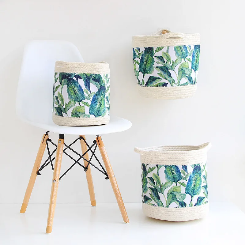 

Nordic Style Storage Basket Hand-woven Desktop Finishing and Folding Sundries Storage Green Plant Flower Basket Home Decoration