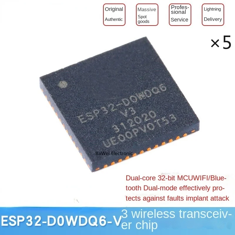 

ESP32-D0WDQ6-V3 QFN-48 Dual Core Wi-Fi & Bluetooth MCU Wireless Transceiver Chip (5pcs)