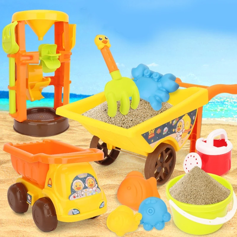 

Kids Beach Sand Bucket Set Toys Shovel Stacking Toys Water Games Tool Fun Baby Beach Toddlers Best Toys Wheeled Cart P31B