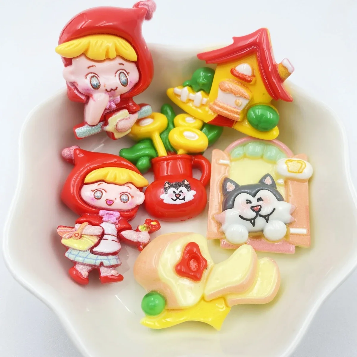 6 шт. мультяшная маленькая девочка с большим плохим волком фигурки из смолы