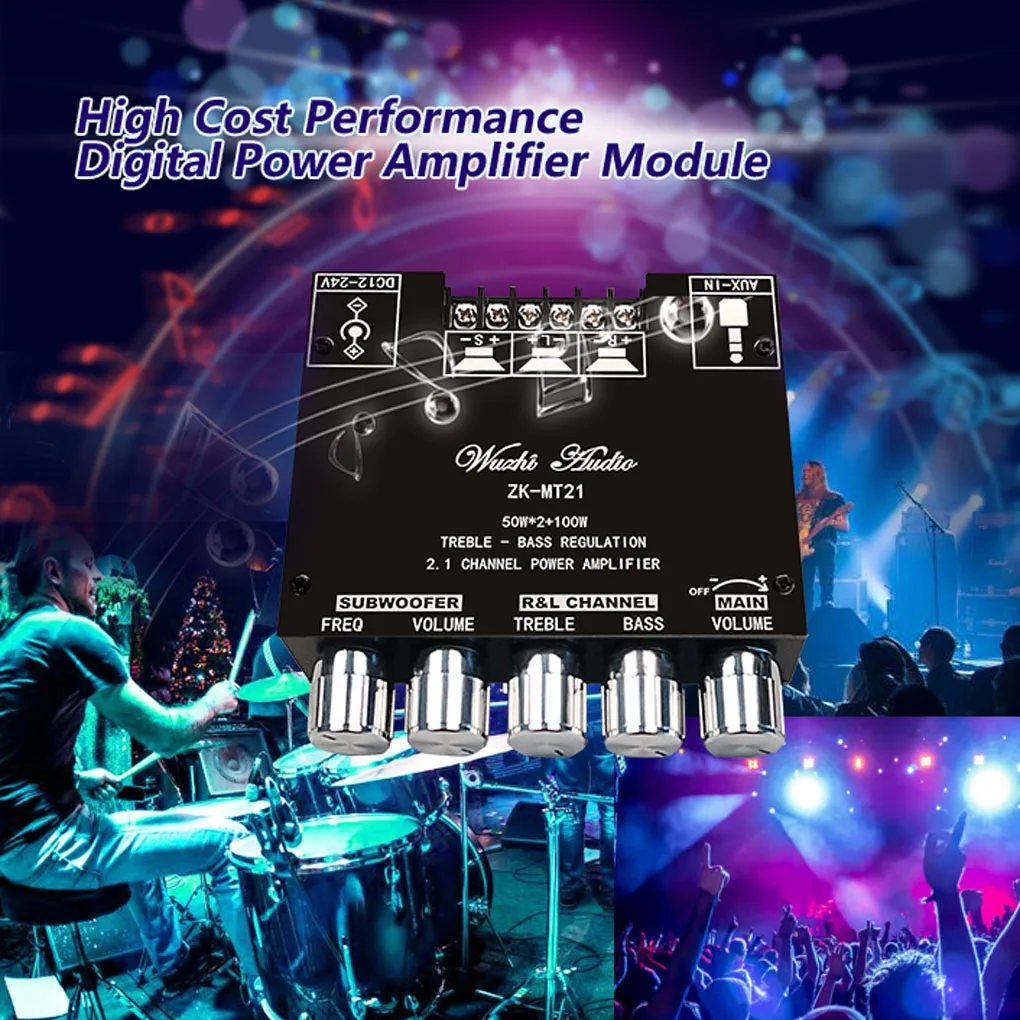 

2*50 Вт + 100 Вт Мощный сабвуфер, Плата усилителя Bluetooth, звуковой стереоэквалайзер класса D для домашнего кинотеатра, AUX усилитель