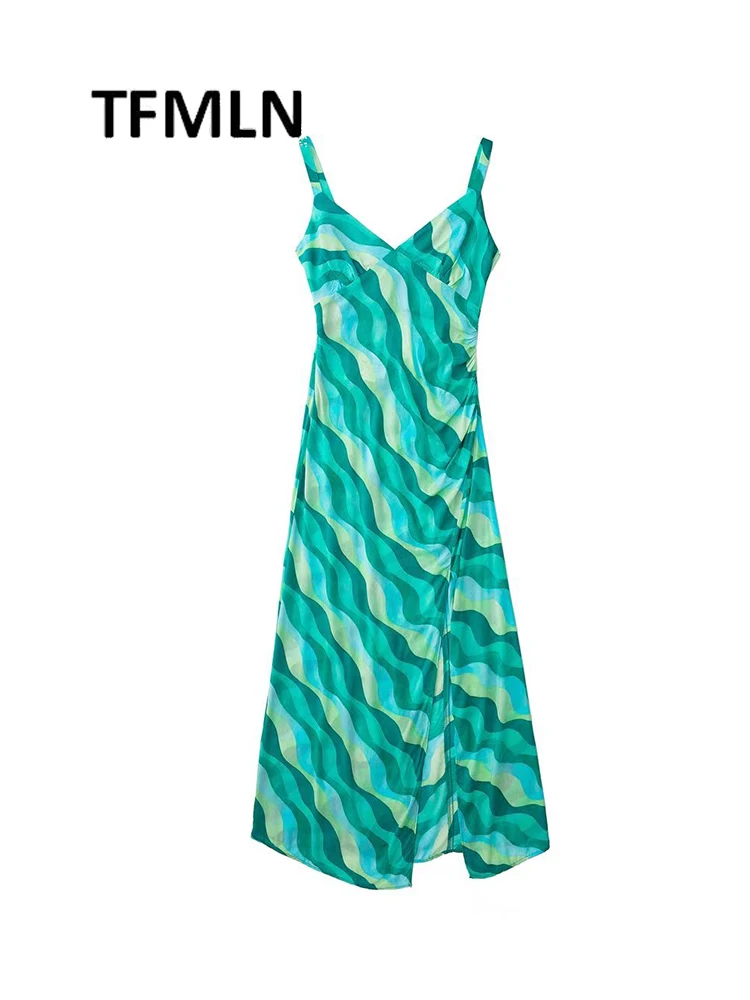 

TFMLN 2022 женское платье с вырезами, летние полосатые сексуальные платья а-силуэта без рукавов, пляжные вечерние модные платья до середины икры