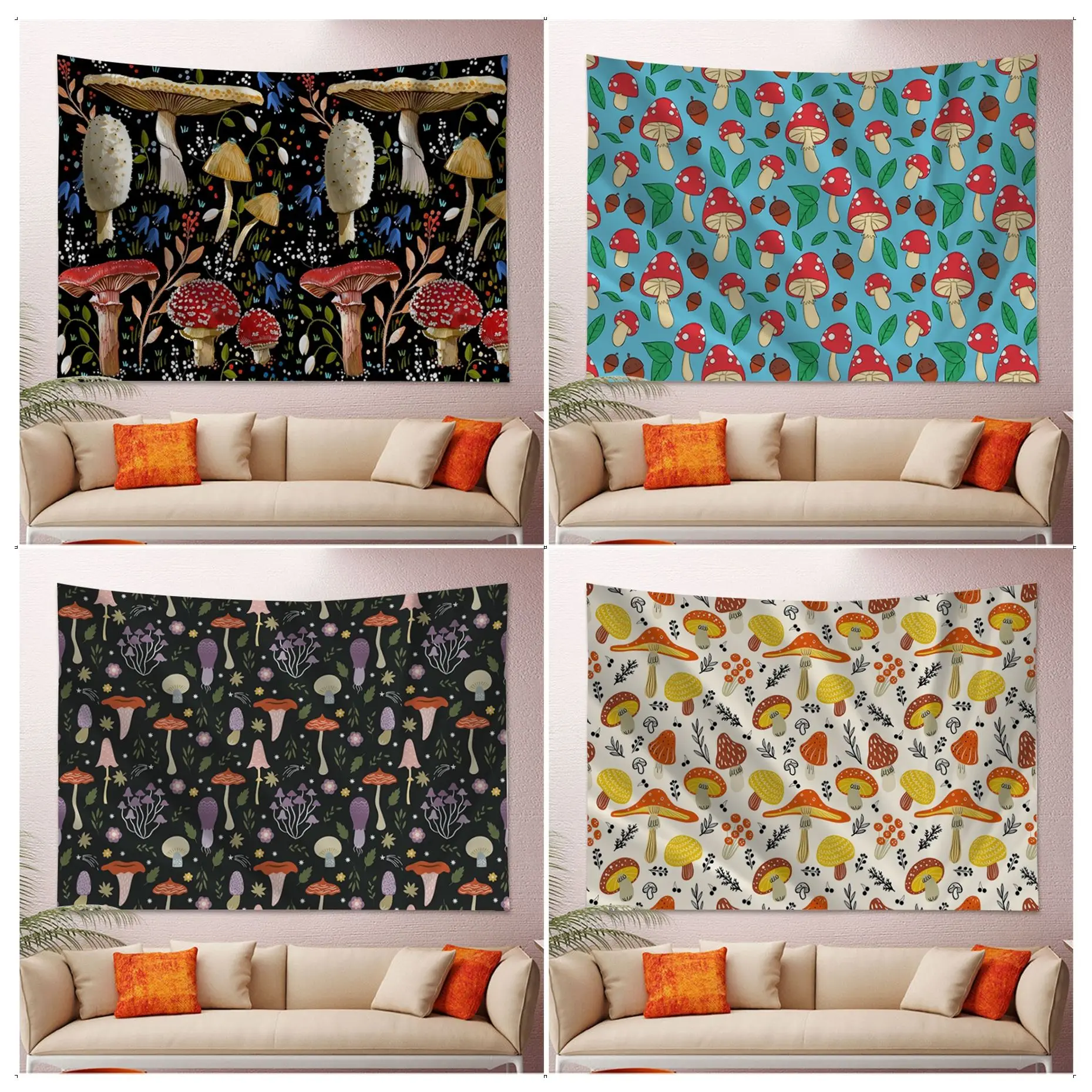 

Mushroom Cartoon Tapestry Hanging Tarot Hippie Wall Rugs Dorm Cheap Hippie Wall Hanging