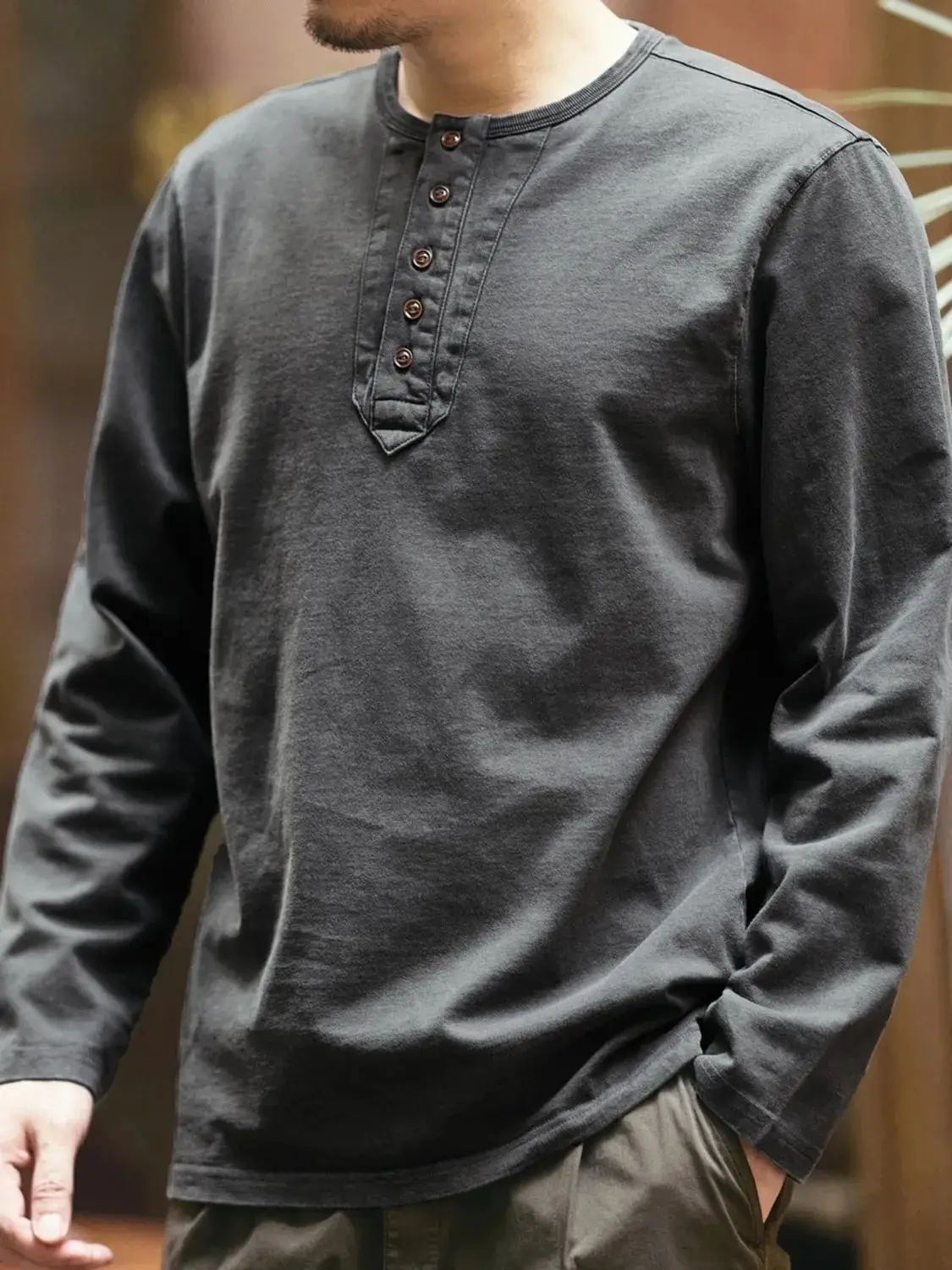 Мужская Однотонная рубашка с длинным рукавом и воротником-стойкой