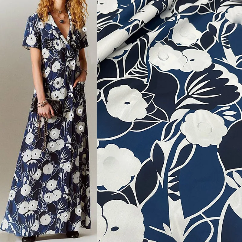 

Европейский и американский бренд, белая хлопковая ткань с принтом цветов камелии для женщин, платье, блузка, ручная работа, ткань «сделай са...