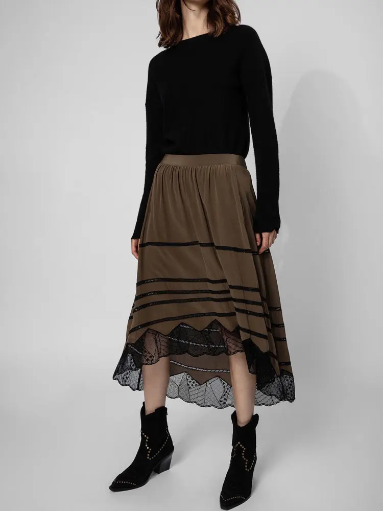 Женская юбка с высокой талией кружевная средней длины принтом на раннюю весну 2022
