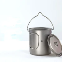 900ml1600ml titanium pot cup hanging camping pot portable water cup with lid foldable handle outdoor tableware picnic cookware