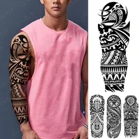 large arm sleeve waterproof temporary tattoo sticker maori mayan tribal totem flash tatto women men black body art fake tattoos