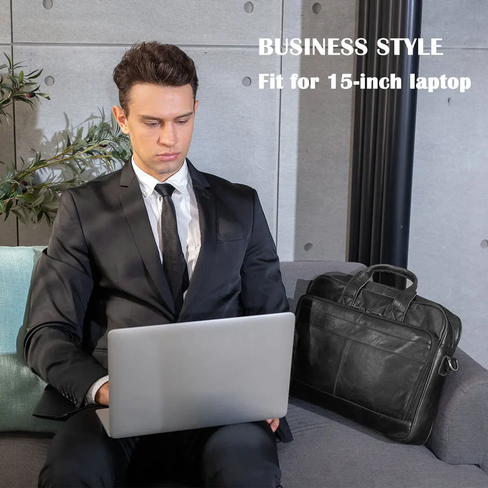Мужской кожаный портфель DEHAI деловая дорожная сумка-мессенджер для ноутбука 15 6