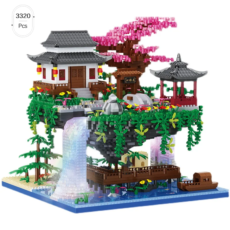 

Peach Pond House 16260 Architecture Pavilion Building Blocks Waterfall River LED Light DIY Education Bricks Toy Gifts for Kids