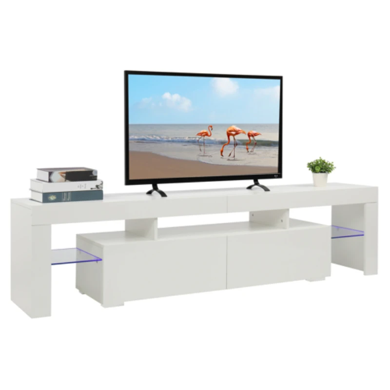 

TV Cabinet Stand With LED Light (Purple Light) 180x35x45CM Elegant Household Decoration White[US-Stock]