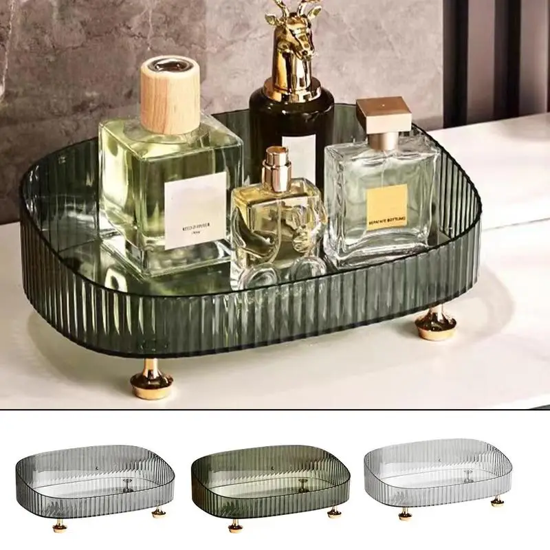 

Bathroom Countertop Organizer Perfume Skincare Organizer Tray Transparent Oval Design Storage Supplies For Foundation Lipstick